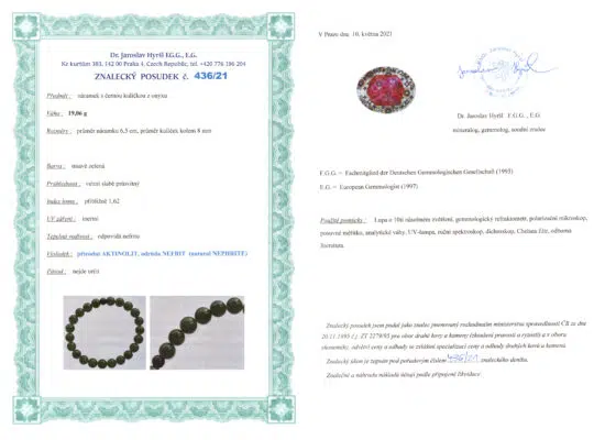 Certifikát pravosti Nefrit
