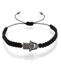 Macrame náramek Ruka Hamsa černá