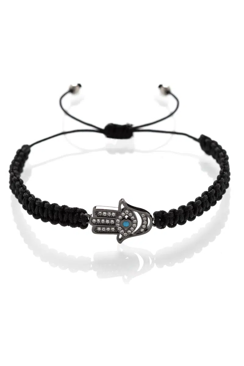 Macrame náramek Ruka Hamsa černá