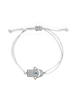 Šňůrkový náramek Ruka Hamsa stříbrný