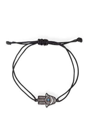 Šňůrkový náramek Ruka Hamsa černý