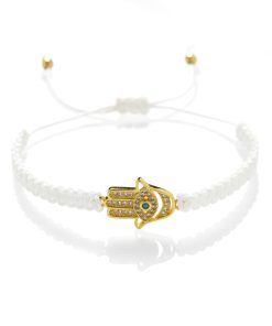 Macrame náramek Ruka Hamsa bílá