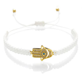 Macrame náramek Ruka Hamsa bílá