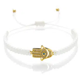 Macrame náramek Ruka Hamsa bílá