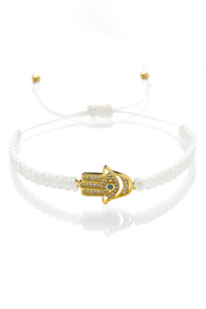 Macrame náramek Ruka Hamsa bílá