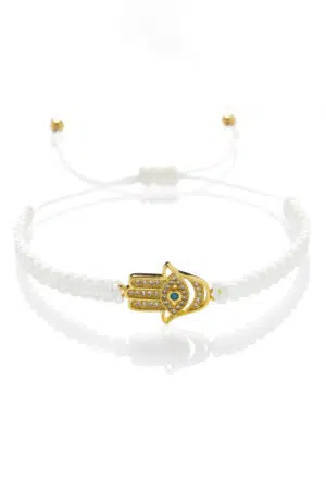 Macrame náramek Ruka Hamsa bílá