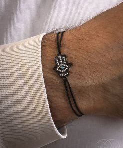 Šňůrkový náramek Ruka Hamsa černý