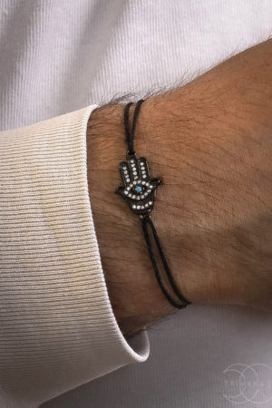 Šňůrkový náramek Ruka Hamsa černý