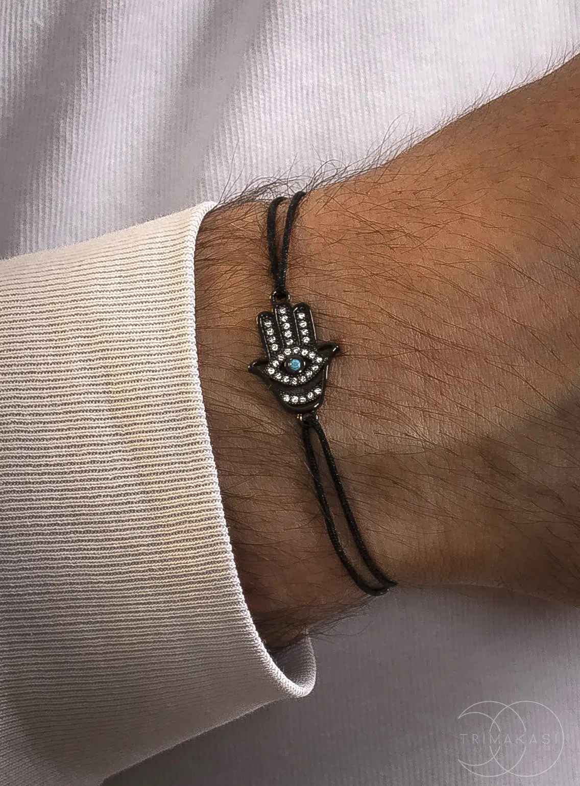 Šňůrkový náramek Ruka Hamsa černý