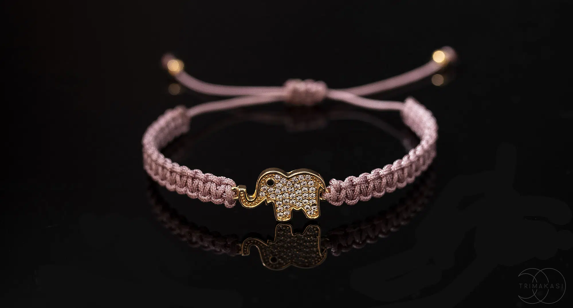 Macrame náramek Slon štěstí růžový