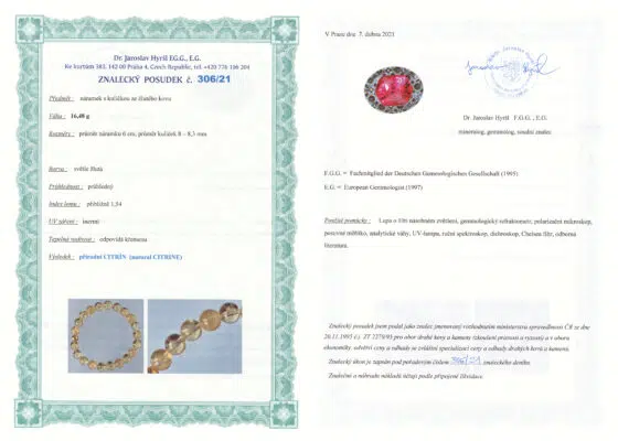 Certifikát pravosti Citrín
