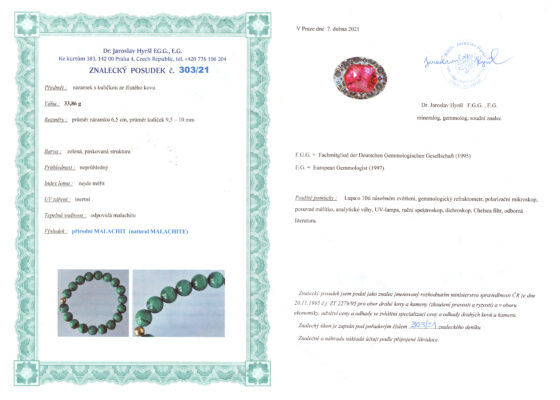 Certifikát pravosti Malachit