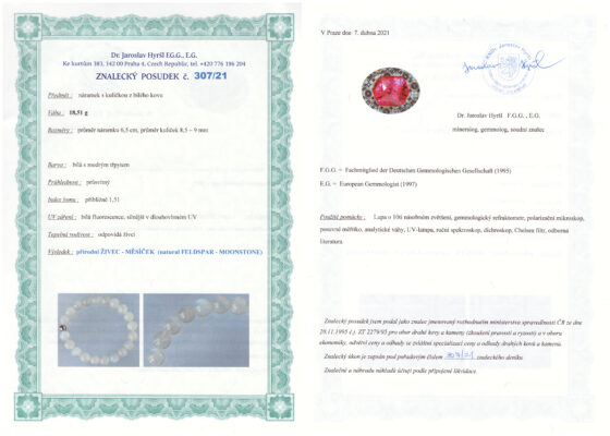 Certifikát pravosti Měsíční kámen