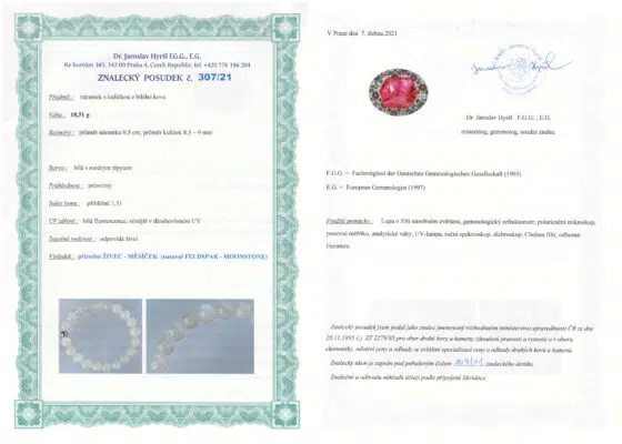 Certifikát pravosti Měsíční kámen