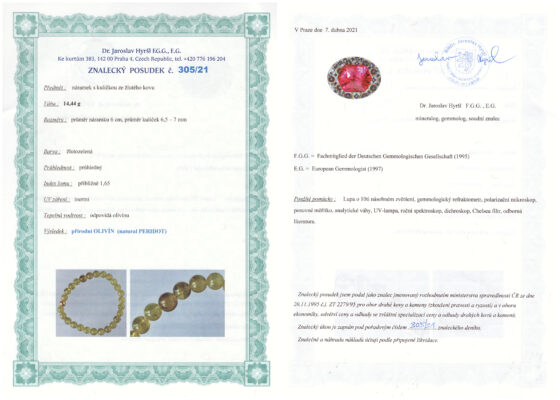 Certifikát pravosti Peridot