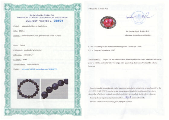 Certifikát pravosti Čaroit