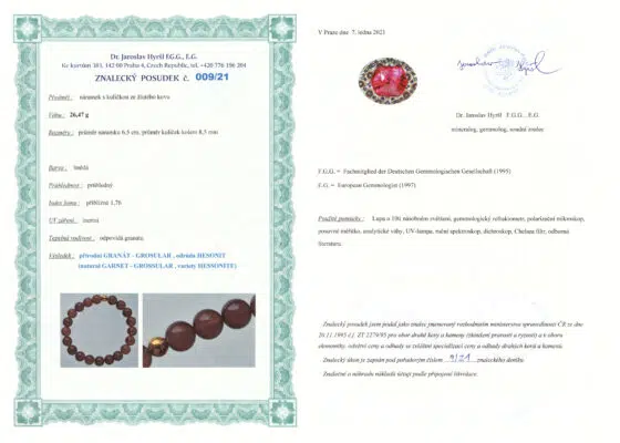 Certifikát pravosti Granát