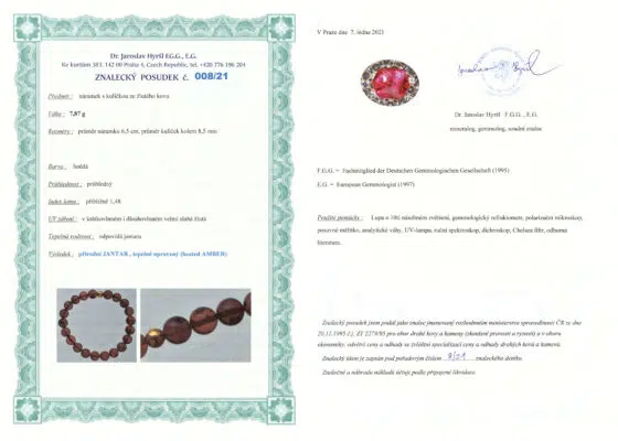 Certifikát pravosti Jantar