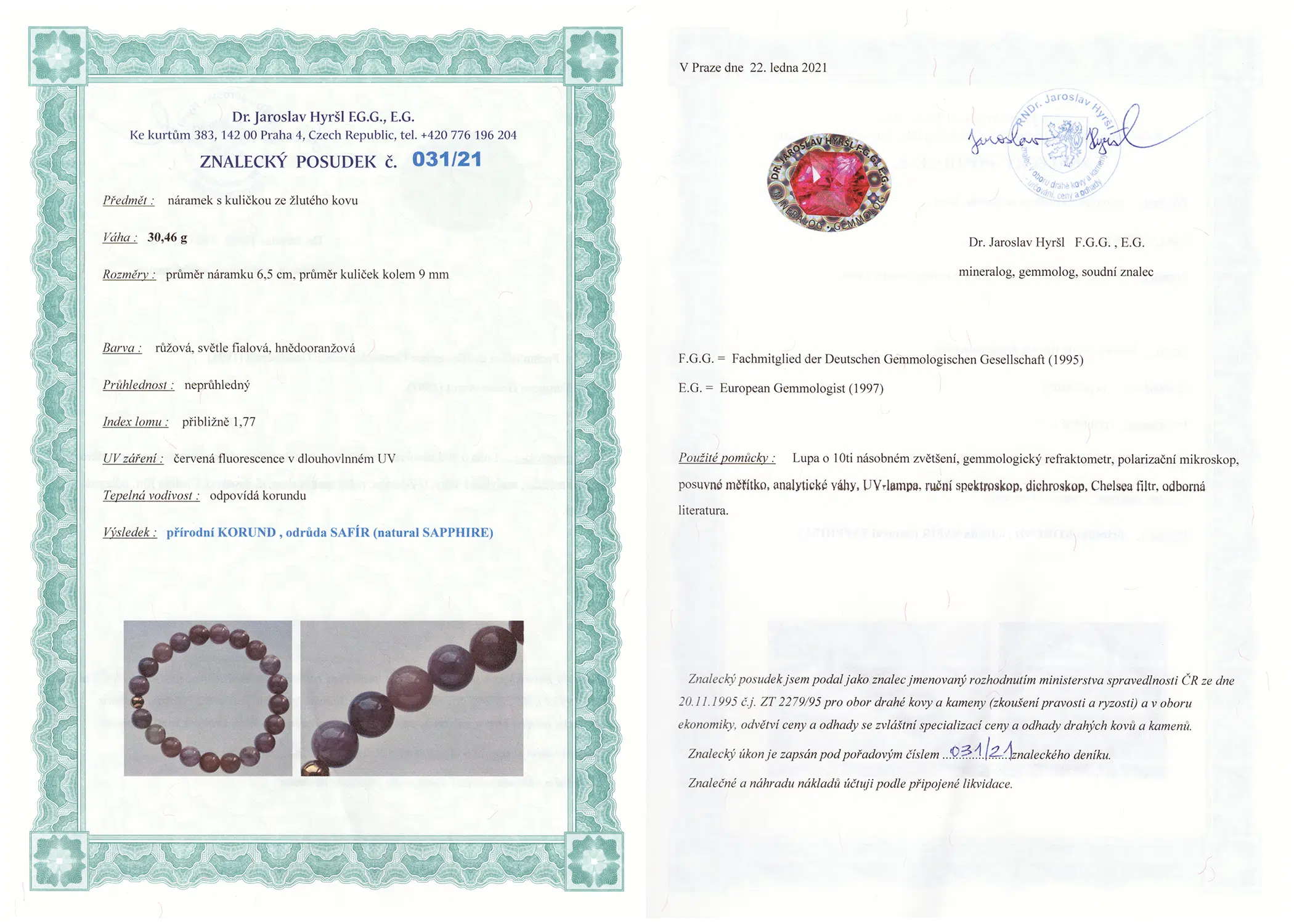 Certifikát pravosti Korund