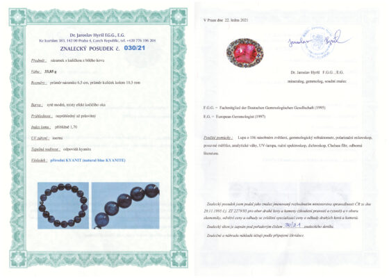 Certifikát pravosti Kyanit