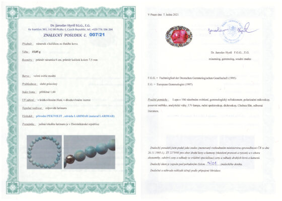 Certifikát pravosti Larimar
