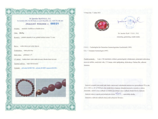 Certifikát pravosti Rubín