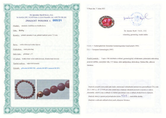 Certifikát pravosti Rubín