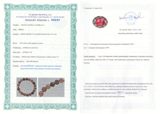 Certifikát pravosti Rutilový křišťál