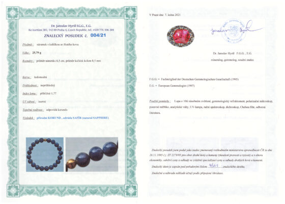 Certifikát pravosti Safír