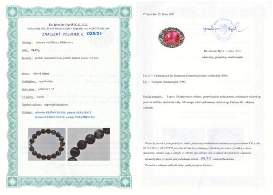 Certifikát pravosti Serafinit