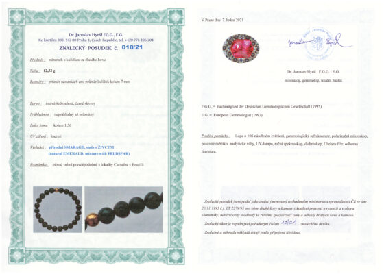 Certifikát pravosti Smaragd