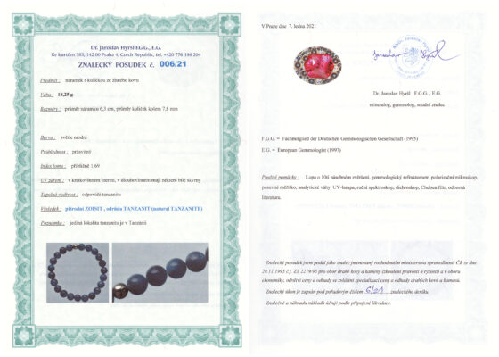 Certifikát pravosti Tanzanit