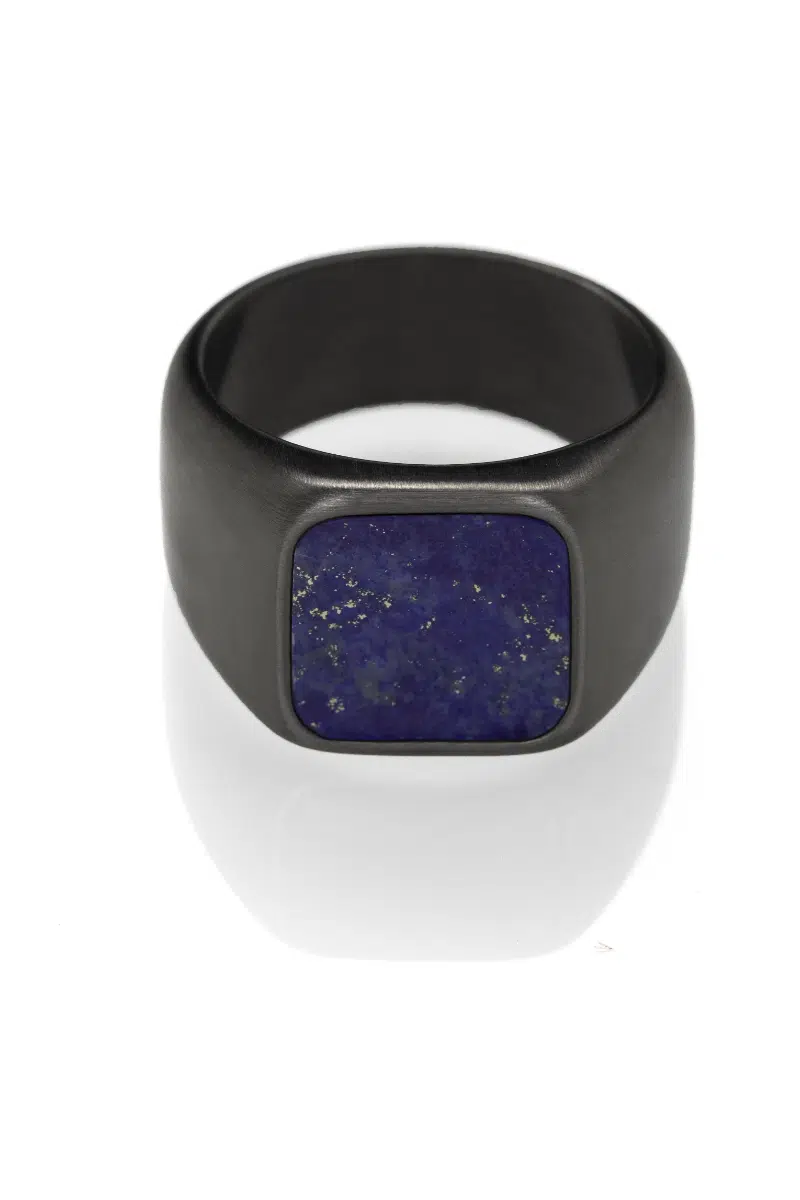 Lápis lazuli prsten pro muže - černý chrom