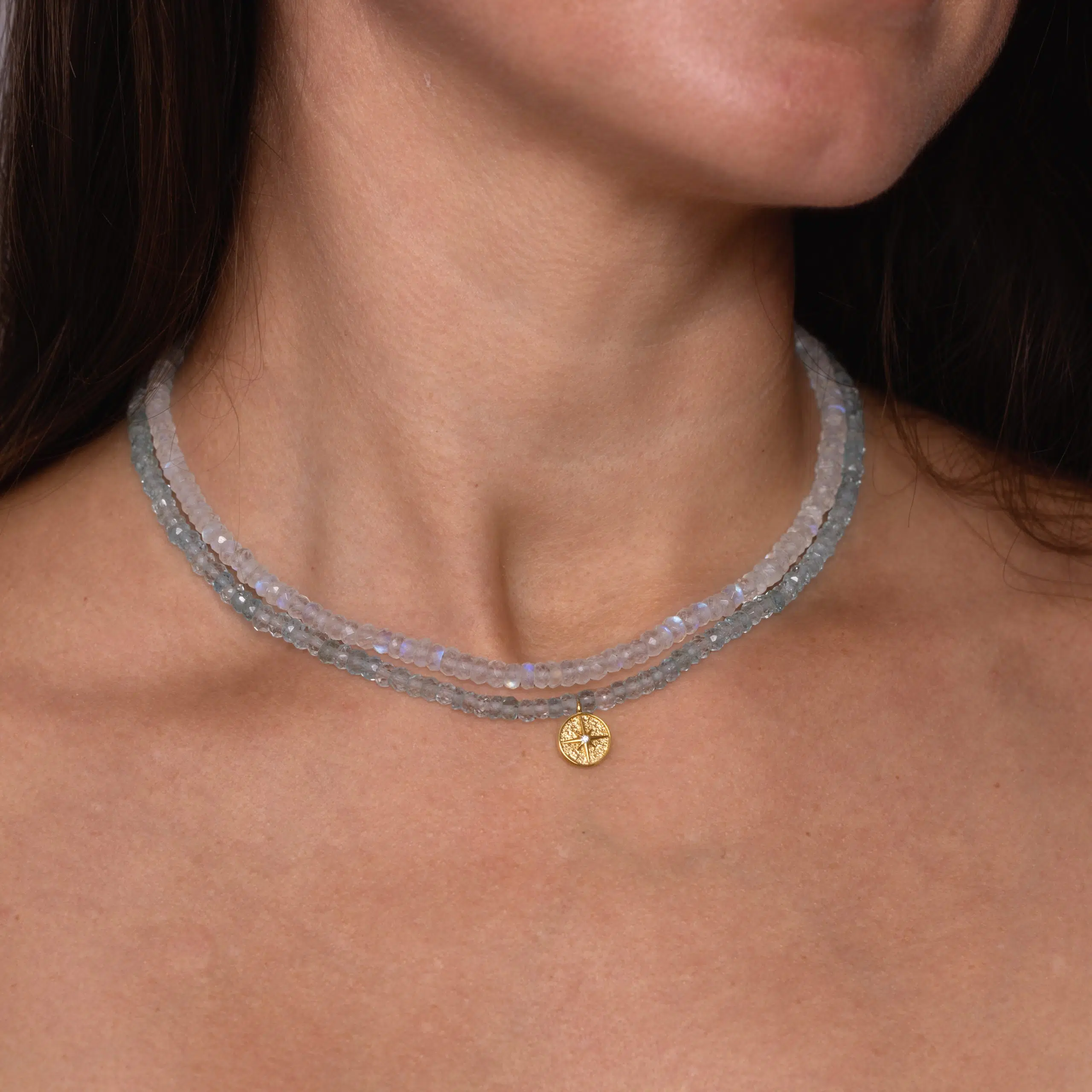 Choker náhrdelník Měsíční kámen a Choker s akvamarínem