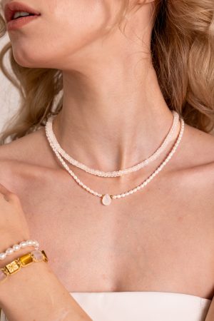 Choker náhrdelník Měsíční kámen a Perlový náhrdelník s měsíčním kamenem