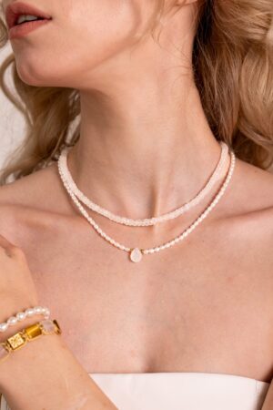 Choker náhrdelník Měsíční kámen a Perlový náhrdelník s měsíčním kamenem