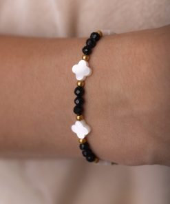 Dámský náramek se čtyřlístky a černým turmalínem