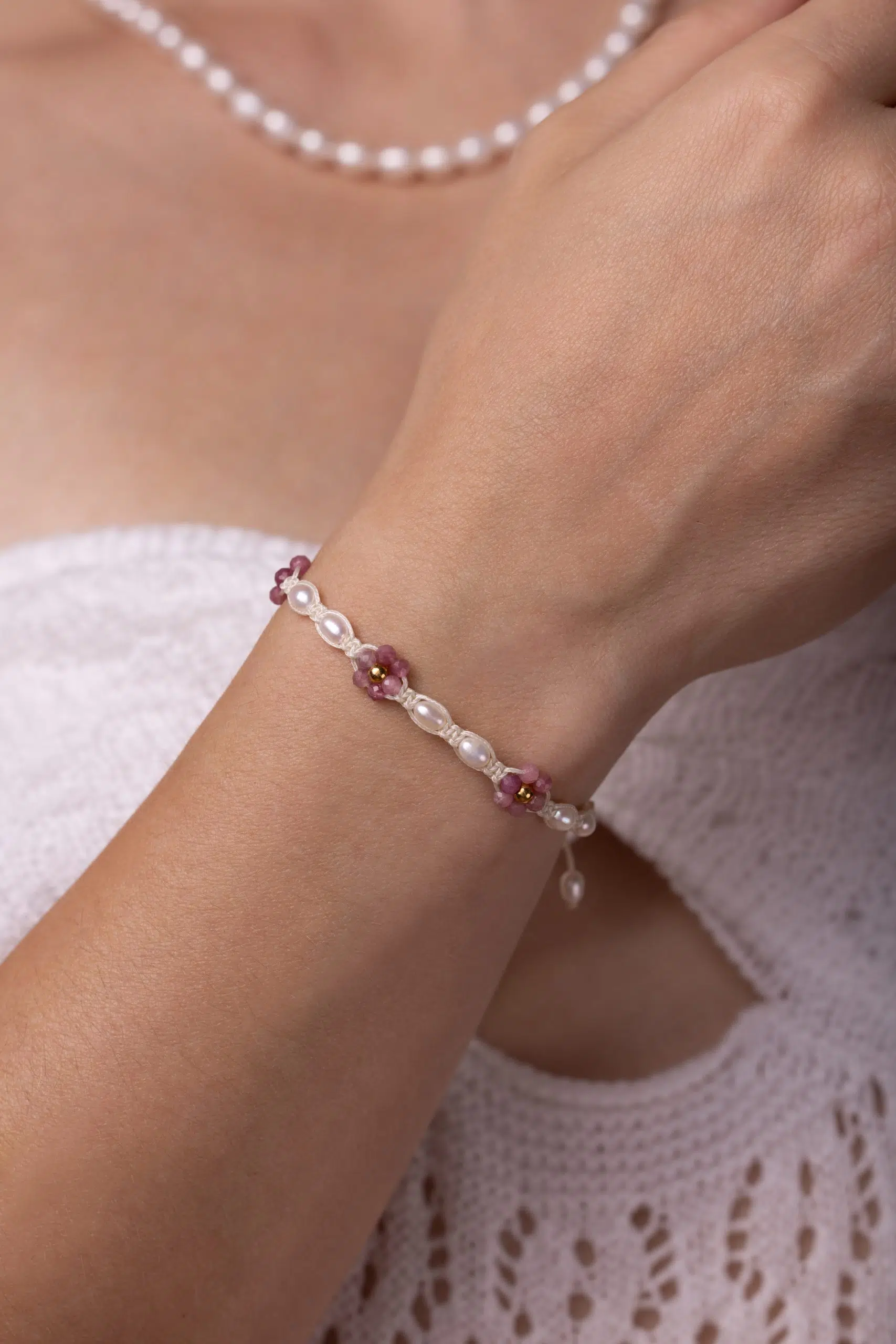 Květinový náramek Růžový turmalín – Fleur Eterna