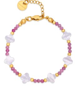 Náramek se čtyřlístky a růžovým turmalínem