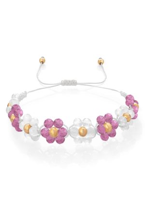 Náramek s květy Růžový turmalín a Měsíční kámen – Fleur Eterna