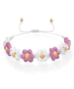 Náramek s květy Růžový turmalín a Měsíční kámen – Fleur Eterna